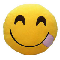 Smiley genißt schmackhaftes Essen als Kissen in guter Qualität U+1F60B