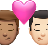 sich küssendes Paar: Mann, Mann, mittlere Hautfarbe und helle Hautfarbe