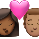 sich küssendes Paar: Frau, Mann, mitteldunkle Hautfarbe und mittlere Hautfarbe