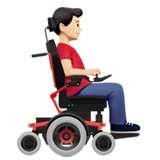 Mann in elektrischem Rollstuhl: helle Hautfarbe, nach rechts