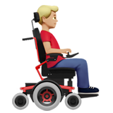 Mann in elektrischem Rollstuhl: mittelhelle Hautfarbe, nach rechts