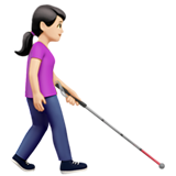 Frau mit Langstock: helle Hautfarbe, nach rechts