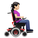 Frau in elektrischem Rollstuhl: helle Hautfarbe, nach rechts