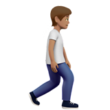 Fußgänger(in): mittlere Hautfarbe, nach rechts