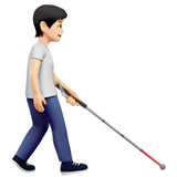 Person mit Langstock: helle Hautfarbe, nach rechts