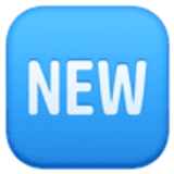 Wort „New“ in blauem Quadrat - Facebook