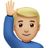 Mann mit erhobenem Arm: mittelhelle Hautfarbe