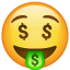 Emoji mit Dollar-Zeichen als Augen